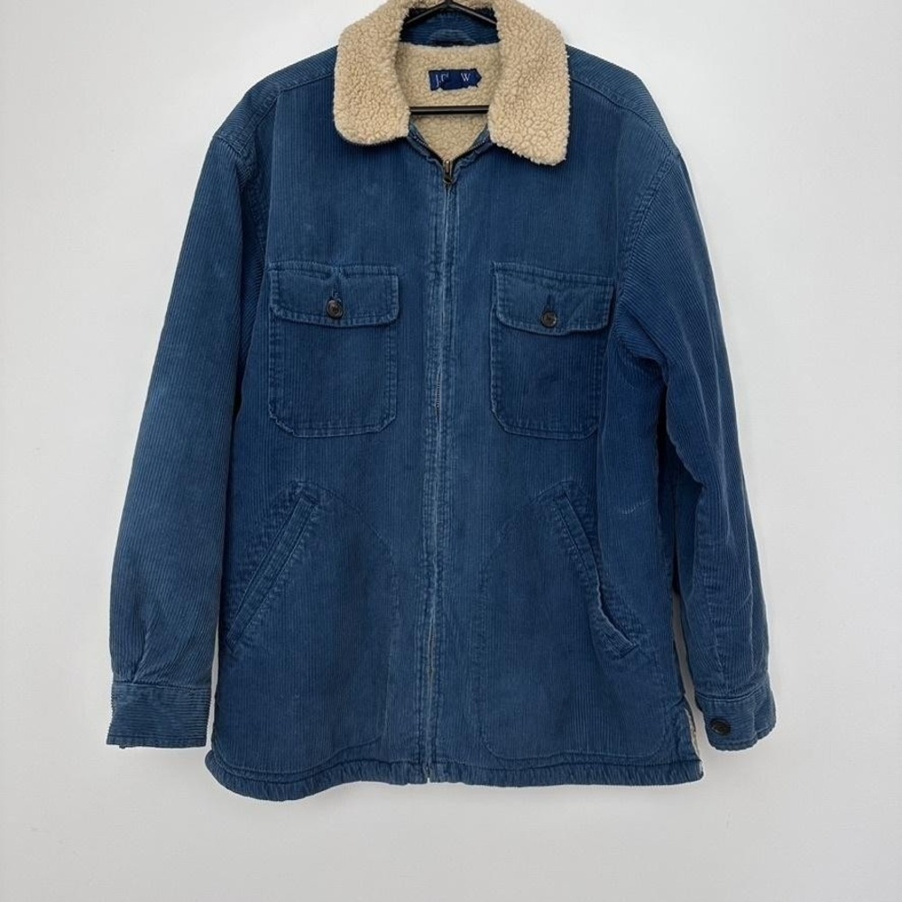 J Crew‎ Corduroy Barn Coat Medium Blue Sherpa Lined Gorpcore Workwear Rugged